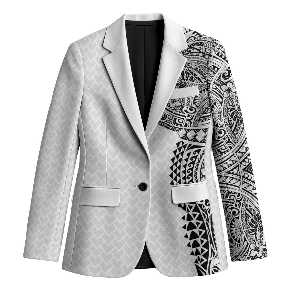 Hawaiian Traditional Tattoos Blazer Kakau Tribal Tropical Plant Motif White Color