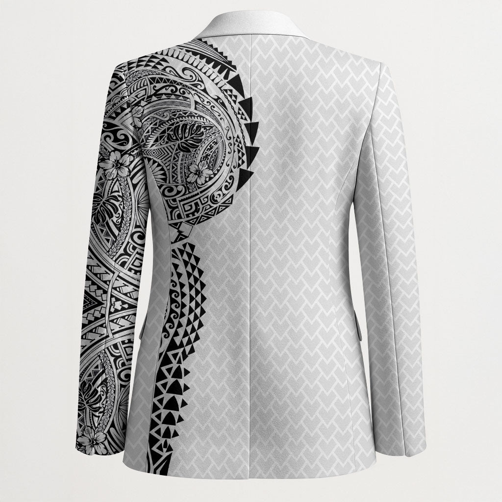 Hawaiian Traditional Tattoos Blazer Kakau Tribal Tropical Plant Motif White Color