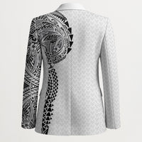 Hawaiian Traditional Tattoos Blazer Kakau Tribal Tropical Plant Motif White Color