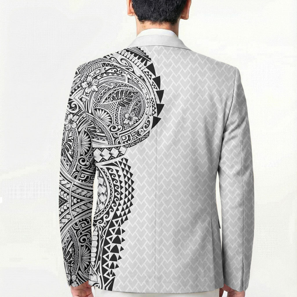 Hawaiian Traditional Tattoos Blazer Kakau Tribal Tropical Plant Motif White Color
