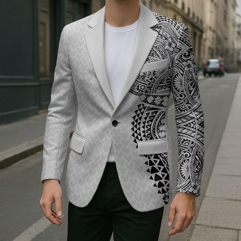 Hawaiian Traditional Tattoos Blazer Kakau Tribal Tropical Plant Motif White Color