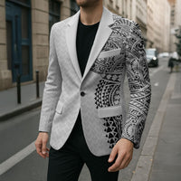 Hawaiian Traditional Tattoos Blazer Kakau Tribal Tropical Plant Motif White Color