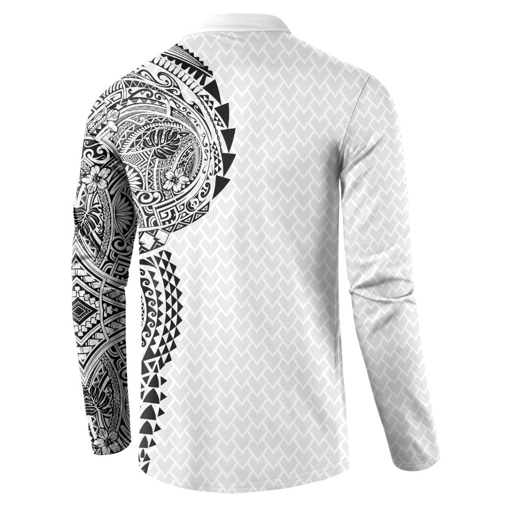 Hawaiian Traditional Tattoos Button Sweatshirt Kakau Tribal Tropical Plant Motif White Color