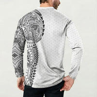 Hawaiian Traditional Tattoos Button Sweatshirt Kakau Tribal Tropical Plant Motif White Color