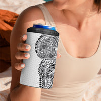 Hawaiian Traditional Tattoos 4 in 1 Can Cooler Tumbler Kakau Tribal Tropical Plant Motif White Color