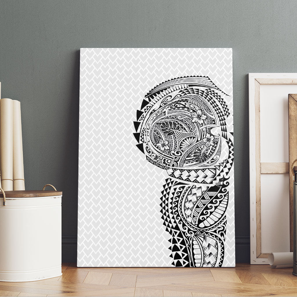 Hawaiian Traditional Tattoos Canvas Wall Art Kakau Tribal Tropical Plant Motif White Color