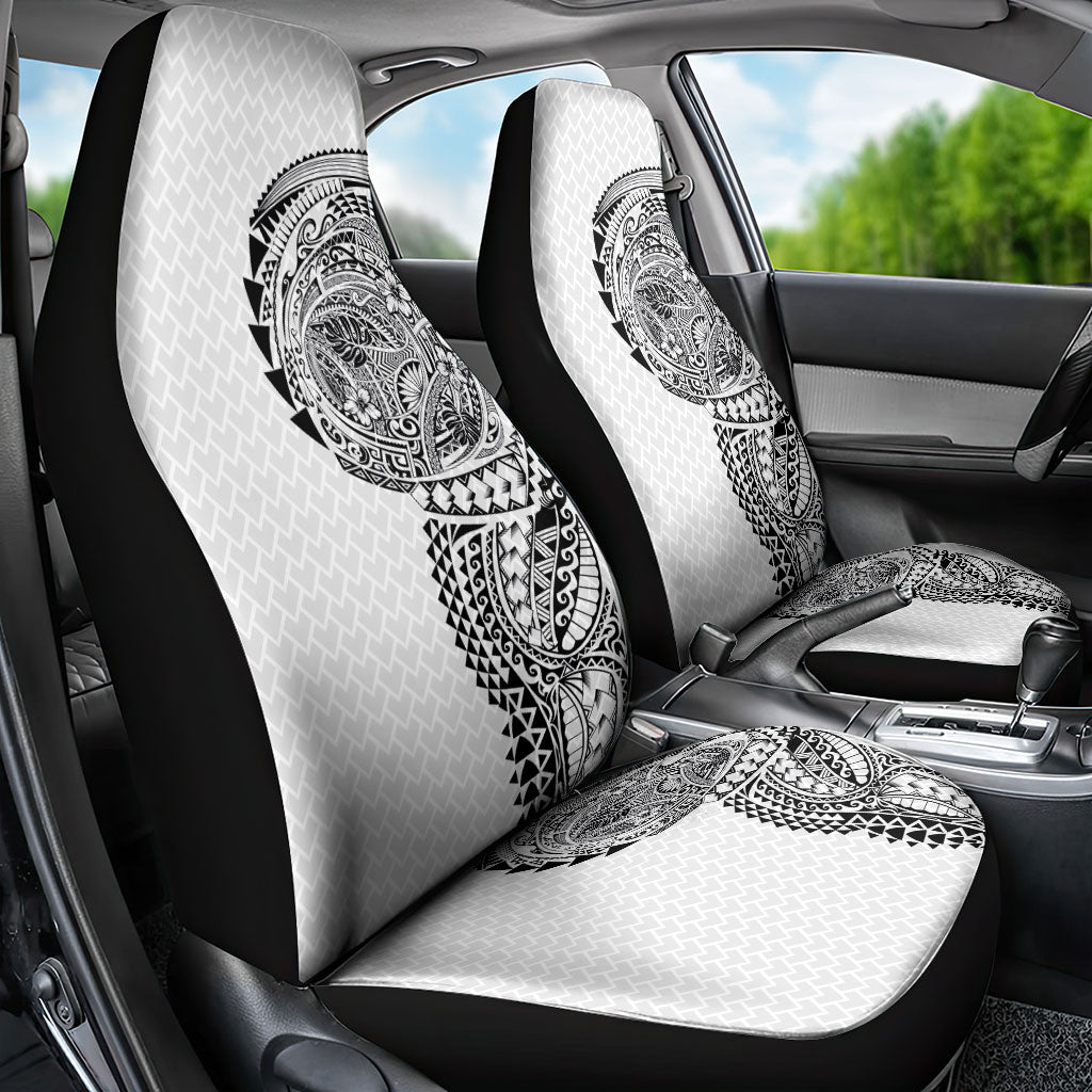 Hawaiian Traditional Tattoos Car Seat Cover Kakau Tribal Tropical Plant Motif White Color