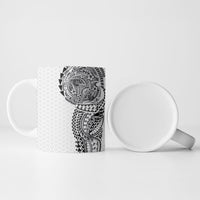 Hawaiian Traditional Tattoos Ceramic Mug Kakau Tribal Tropical Plant Motif White Color