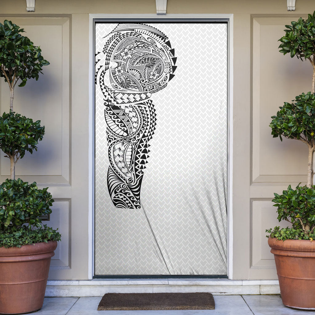 Hawaiian Traditional Tattoos Door Cover Kakau Tribal Tropical Plant Motif White Color