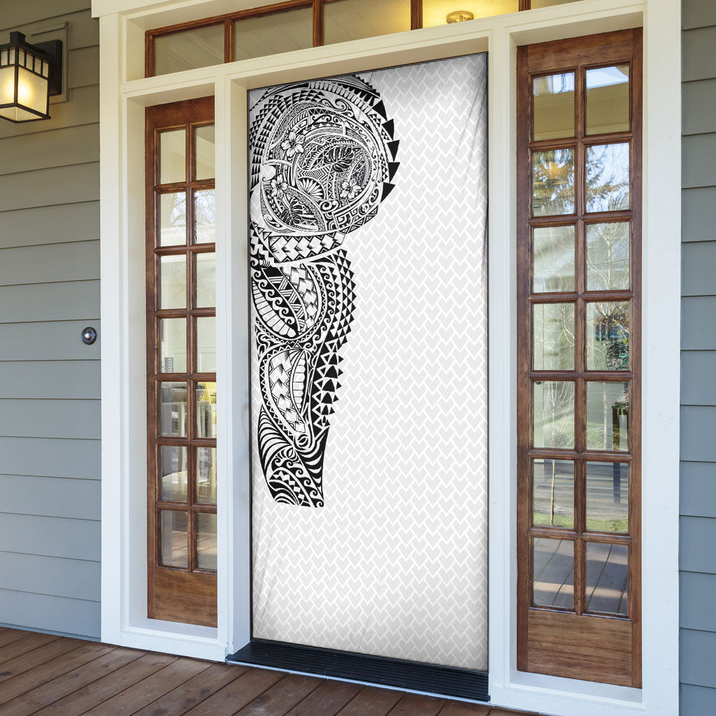 Hawaiian Traditional Tattoos Door Cover Kakau Tribal Tropical Plant Motif White Color