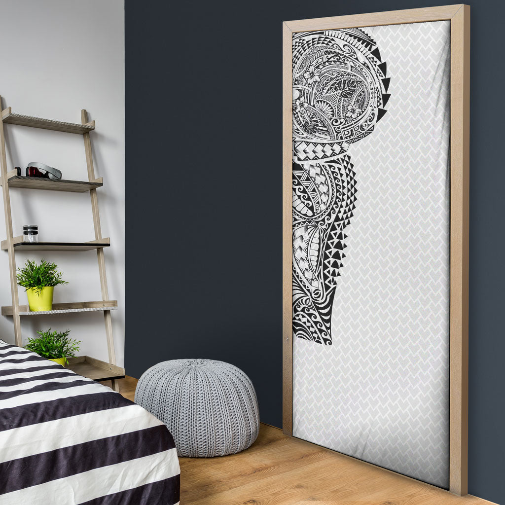Hawaiian Traditional Tattoos Door Cover Kakau Tribal Tropical Plant Motif White Color