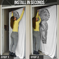 Hawaiian Traditional Tattoos Door Cover Kakau Tribal Tropical Plant Motif White Color