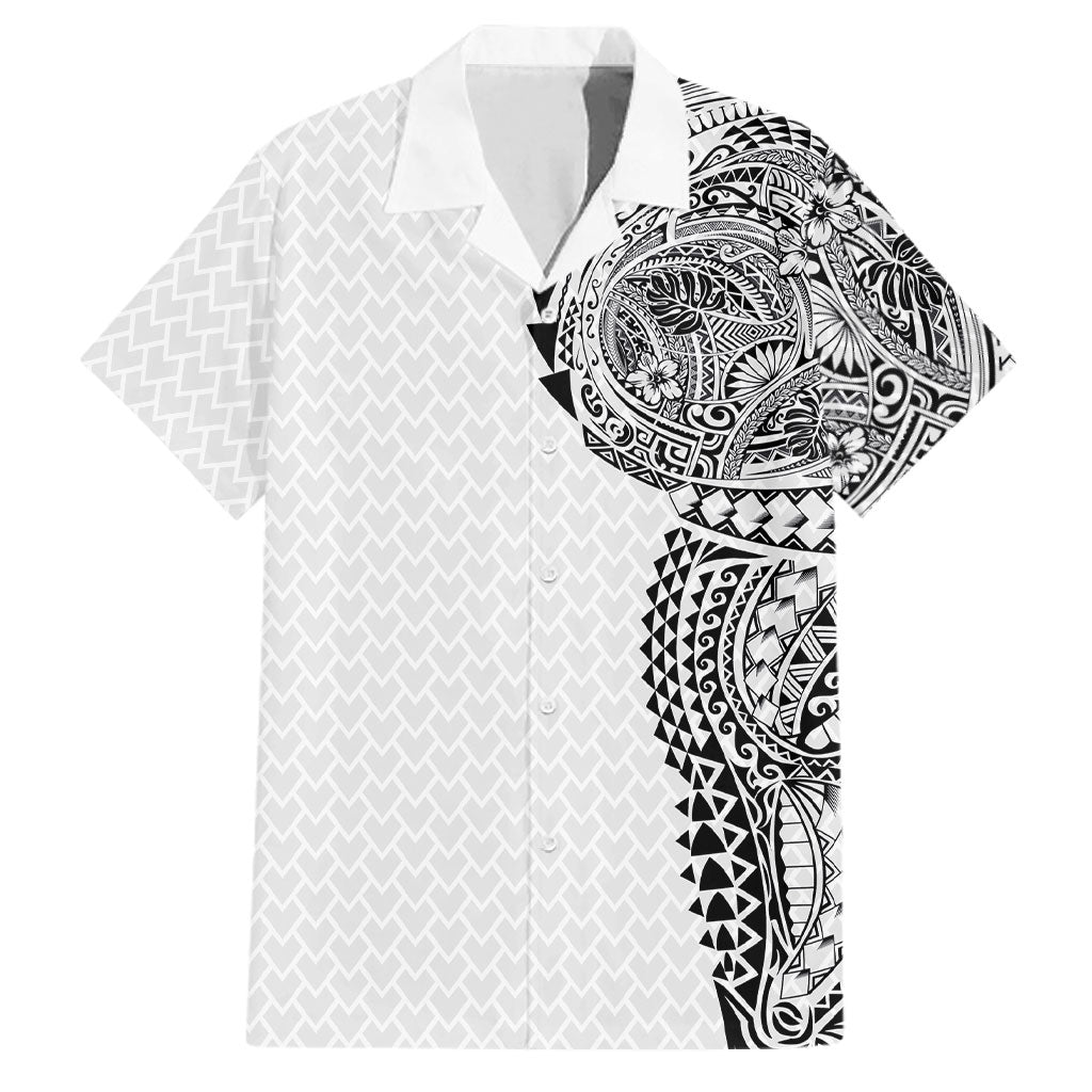 Hawaiian Traditional Tattoos Family Matching Long Sleeve Bodycon Dress and Hawaiian Shirt Kakau Tribal Tropical Plant Motif White Color LT03 Dad's Shirt - Short Sleeve White - Polynesian Pride