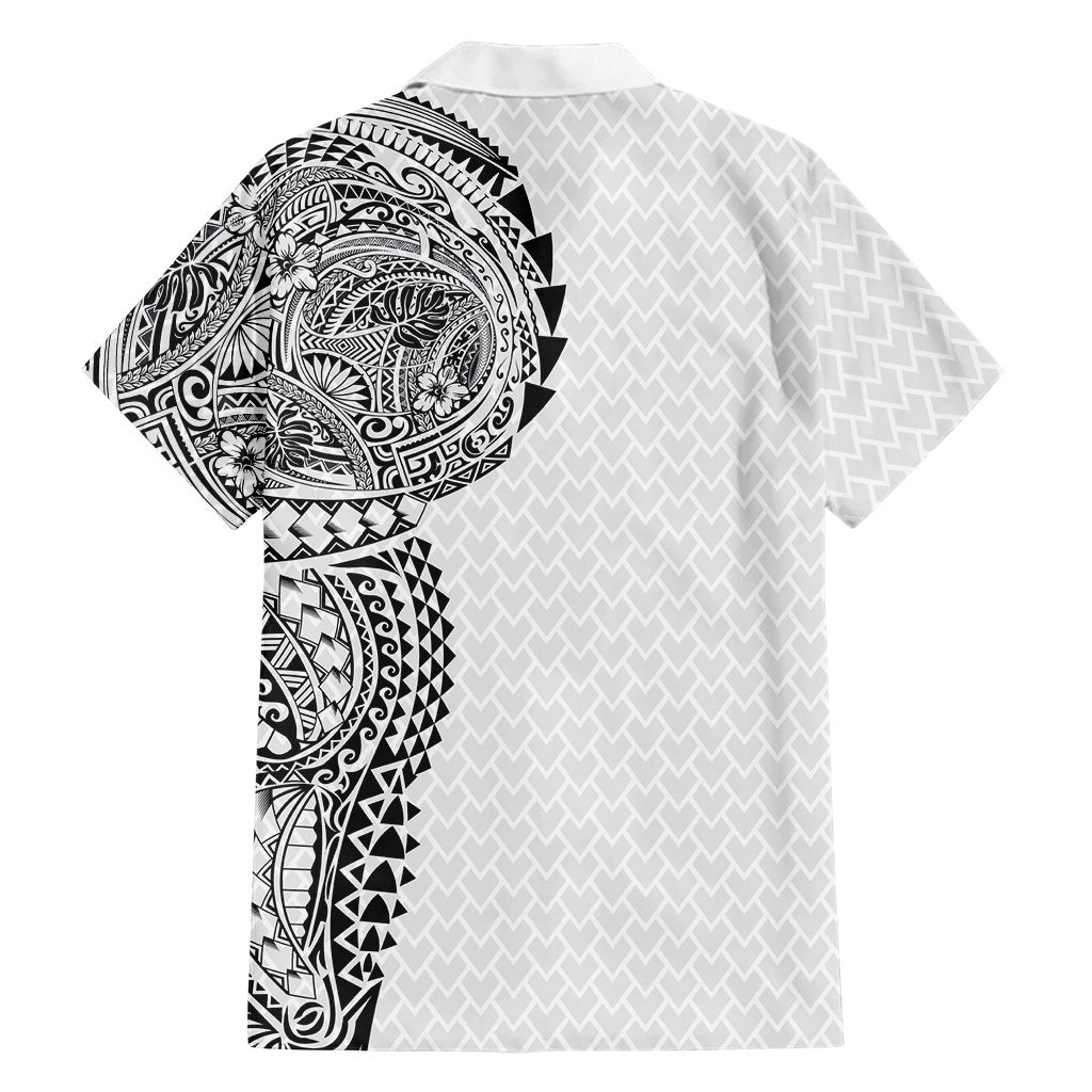 Hawaiian Traditional Tattoos Family Matching Long Sleeve Bodycon Dress and Hawaiian Shirt Kakau Tribal Tropical Plant Motif White Color LT03 - Polynesian Pride