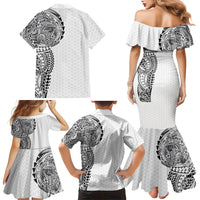 Hawaiian Traditional Tattoos Family Matching Mermaid Dress and Hawaiian Shirt Kakau Tribal Tropical Plant Motif White Color LT03 - Polynesian Pride