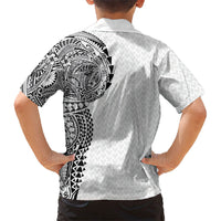 Hawaiian Traditional Tattoos Family Matching Off Shoulder Short Dress and Hawaiian Shirt Kakau Tribal Tropical Plant Motif White Color LT03 - Polynesian Pride