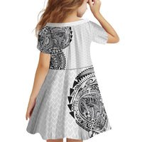 Hawaiian Traditional Tattoos Family Matching Off Shoulder Short Dress and Hawaiian Shirt Kakau Tribal Tropical Plant Motif White Color LT03 - Polynesian Pride