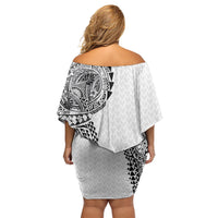 Hawaiian Traditional Tattoos Family Matching Off Shoulder Short Dress and Hawaiian Shirt Kakau Tribal Tropical Plant Motif White Color LT03 - Polynesian Pride