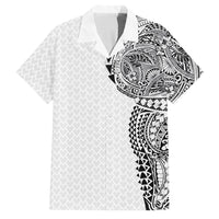 Hawaiian Traditional Tattoos Family Matching Short Sleeve Bodycon Dress and Hawaiian Shirt Kakau Tribal Tropical Plant Motif White Color LT03 Dad's Shirt - Short Sleeve White - Polynesian Pride