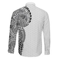 Hawaiian Traditional Tattoos Family Matching Short Sleeve Bodycon Dress and Hawaiian Shirt Kakau Tribal Tropical Plant Motif White Color LT03 - Polynesian Pride
