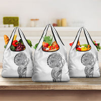 Hawaiian Traditional Tattoos Grocery Bag Kakau Tribal Tropical Plant Motif White Color