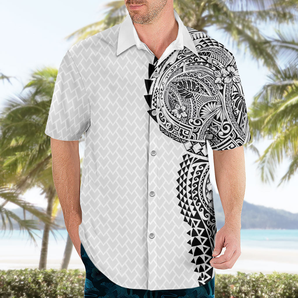 Hawaiian Traditional Tattoos Hawaiian Shirt Kakau Tribal Tropical Plant Motif White Color