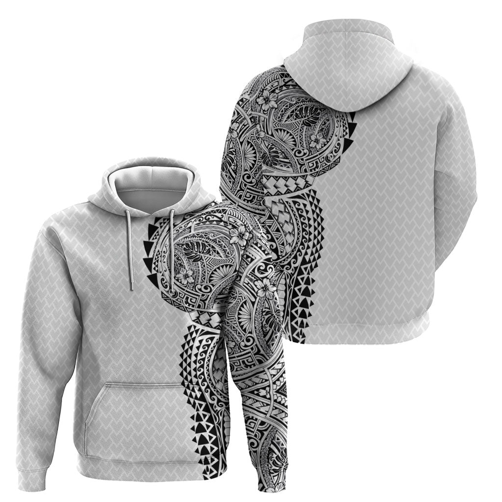 Hawaiian Traditional Tattoos Hoodie Kakau Tribal Tropical Plant Motif White Color