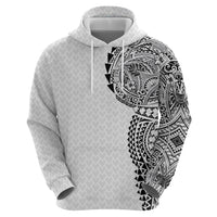 Hawaiian Traditional Tattoos Hoodie Kakau Tribal Tropical Plant Motif White Color