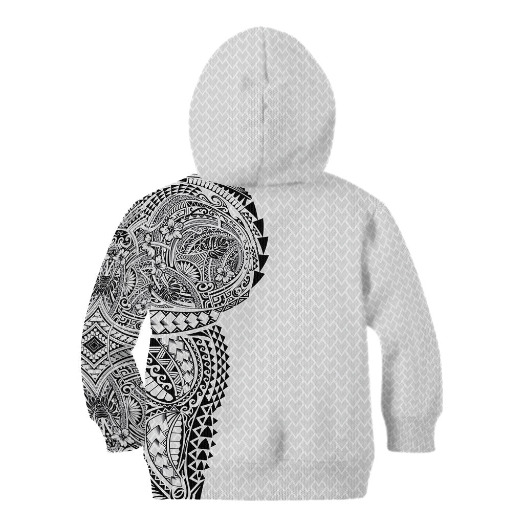 Hawaiian Traditional Tattoos Kid Hoodie Kakau Tribal Tropical Plant Motif White Color