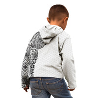 Hawaiian Traditional Tattoos Kid Hoodie Kakau Tribal Tropical Plant Motif White Color