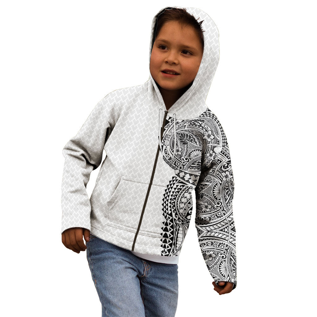 Hawaiian Traditional Tattoos Kid Hoodie Kakau Tribal Tropical Plant Motif White Color