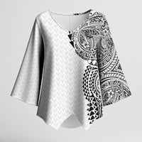 Hawaiian Traditional Tattoos Kimono Sleeve Blouse Kakau Tribal Tropical Plant Motif White Color