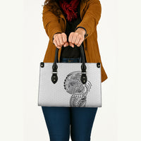 Hawaiian Traditional Tattoos Leather Bag Kakau Tribal Tropical Plant Motif White Color