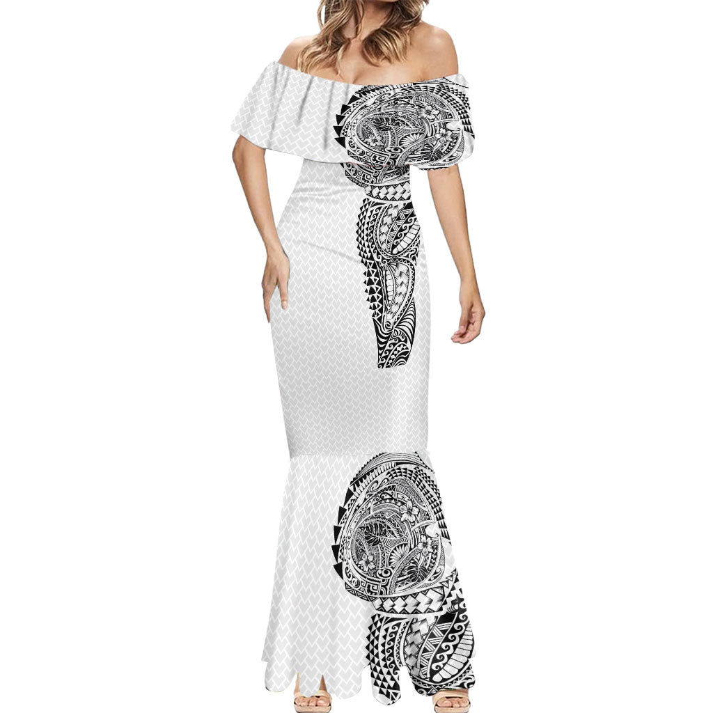 Hawaiian Traditional Tattoos Mermaid Dress Kakau Tribal Tropical Plant Motif White Color