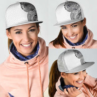 Hawaiian Traditional Tattoos Mesh Trucker Cap Kakau Tribal Tropical Plants Motif White Color