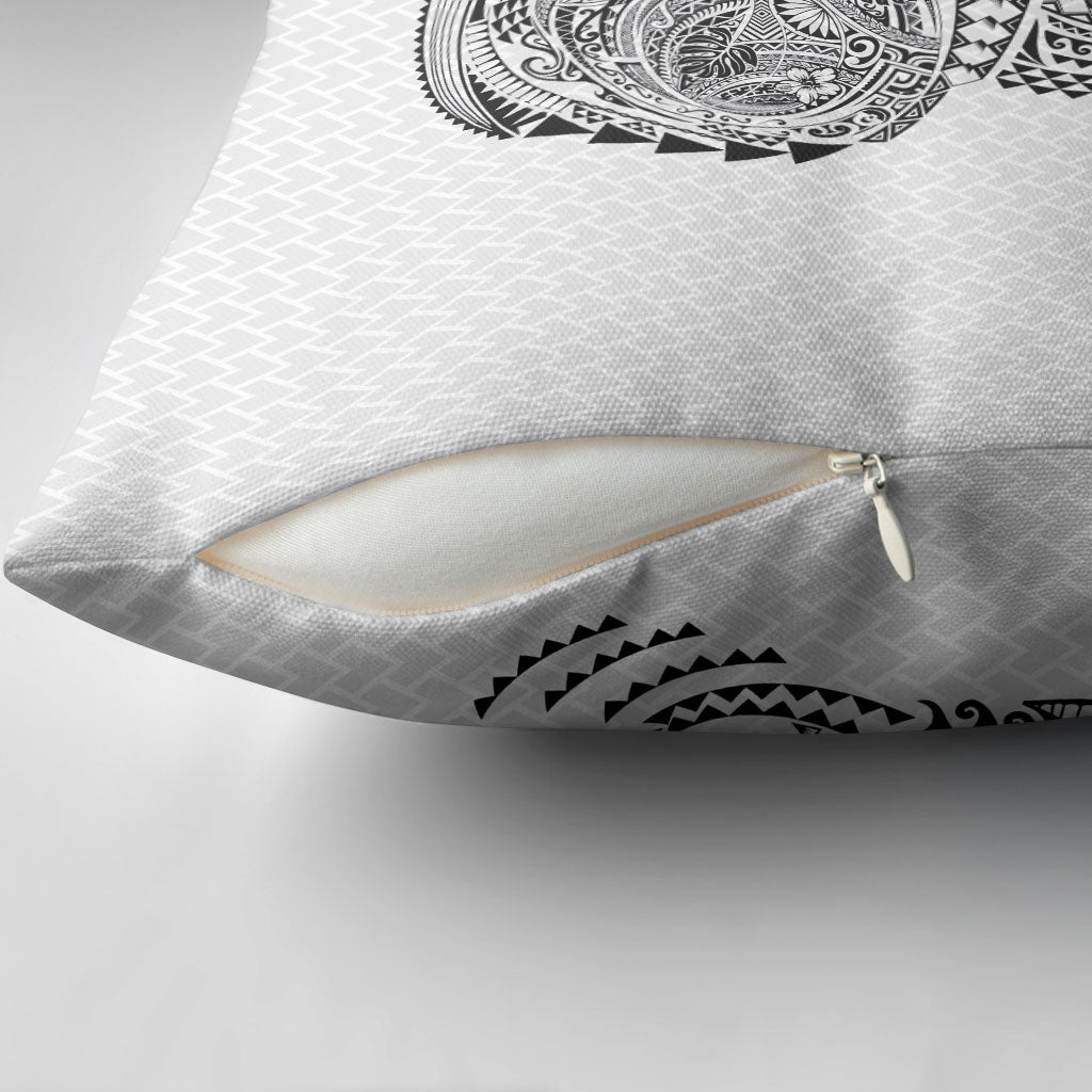 Hawaiian Traditional Tattoos Pillow Cover Kakau Tribal Tropical Plant Motif White Color