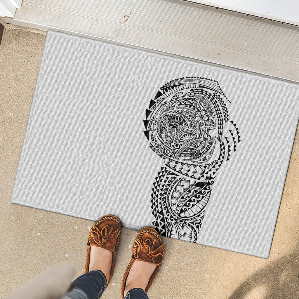 Hawaiian Traditional Tattoos Rubber Doormat Kakau Tribal Tropical Plant Motif White Color
