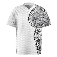 Hawaiian Traditional Tattoos Rugby Jersey Kakau Tribal Tropical Plant Motif White Color