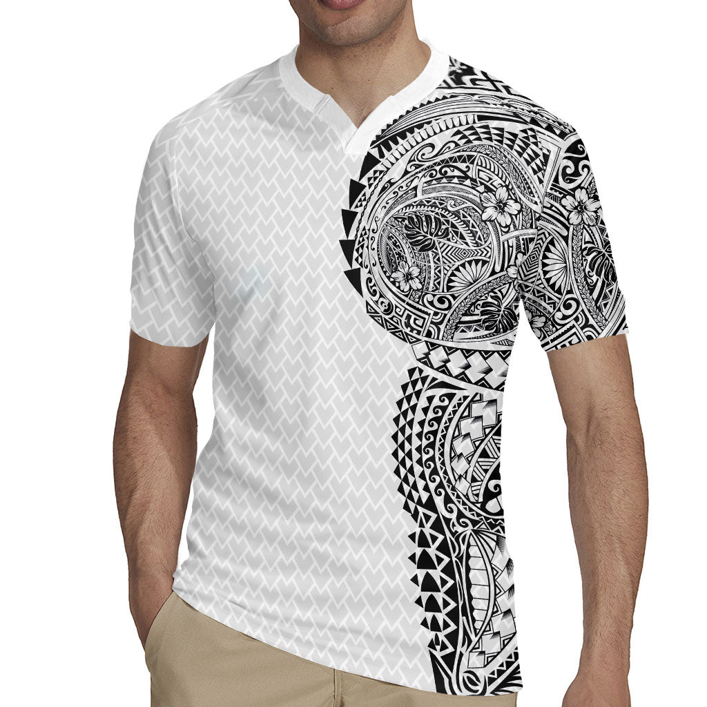 Hawaiian Traditional Tattoos Rugby Jersey Kakau Tribal Tropical Plant Motif White Color