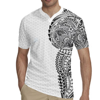 Hawaiian Traditional Tattoos Rugby Jersey Kakau Tribal Tropical Plant Motif White Color