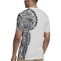 Hawaiian Traditional Tattoos Rugby Jersey Kakau Tribal Tropical Plant Motif White Color