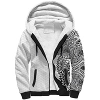 Hawaiian Traditional Tattoos Sherpa Hoodie Kakau Tribal Tropical Plant Motif White Color