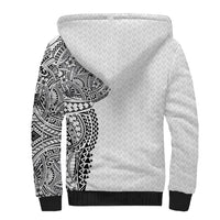 Hawaiian Traditional Tattoos Sherpa Hoodie Kakau Tribal Tropical Plant Motif White Color