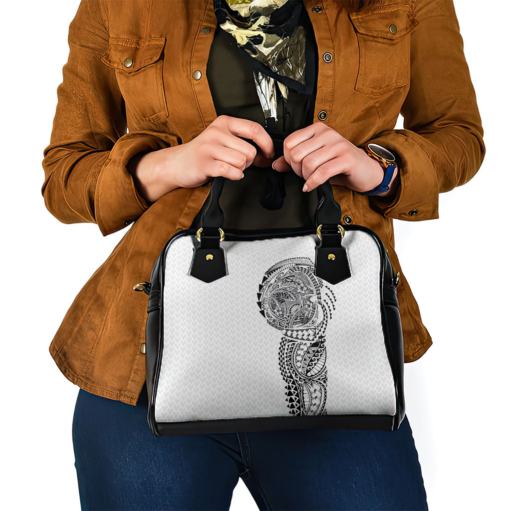 Hawaiian Traditional Tattoos Shoulder Handbag Kakau Tribal Tropical Plant Motif White Color