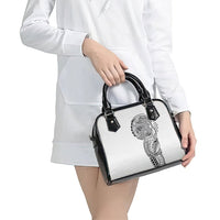 Hawaiian Traditional Tattoos Shoulder Handbag Kakau Tribal Tropical Plant Motif White Color