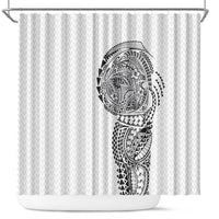 Hawaiian Traditional Tattoos Shower Curtain Kakau Tribal Tropical Plant Motif White Color