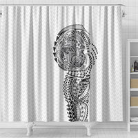 Hawaiian Traditional Tattoos Shower Curtain Kakau Tribal Tropical Plant Motif White Color