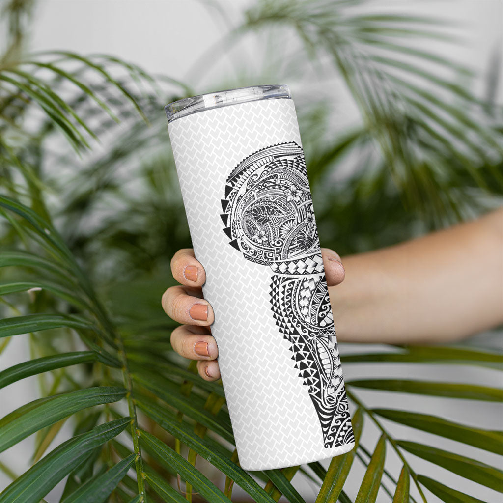 Hawaiian Traditional Tattoos Skinny Tumbler Kakau Tribal Tropical Plant Motif White Color