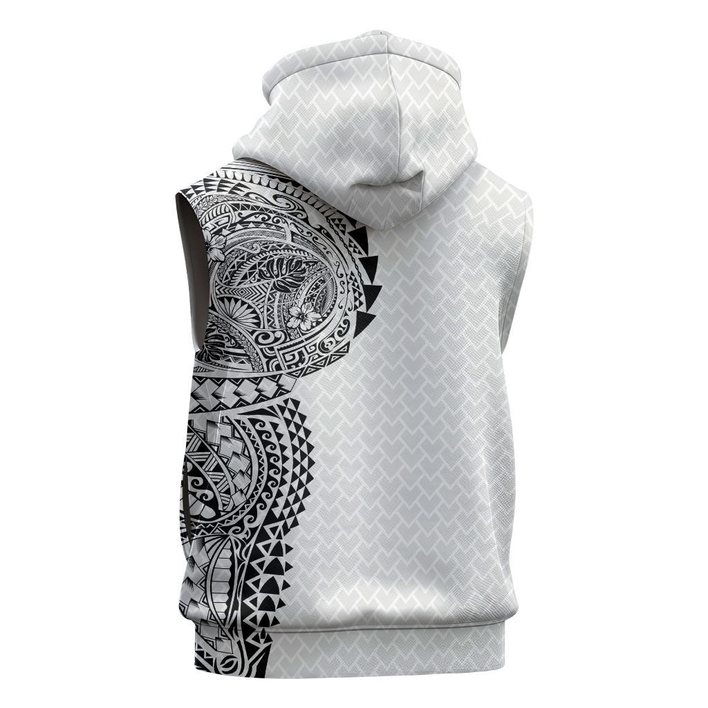 Hawaiian Traditional Tattoos Sleeveless Hoodie Kakau Tribal Tropical Plant Motif White Color