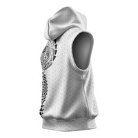Hawaiian Traditional Tattoos Sleeveless Hoodie Kakau Tribal Tropical Plant Motif White Color